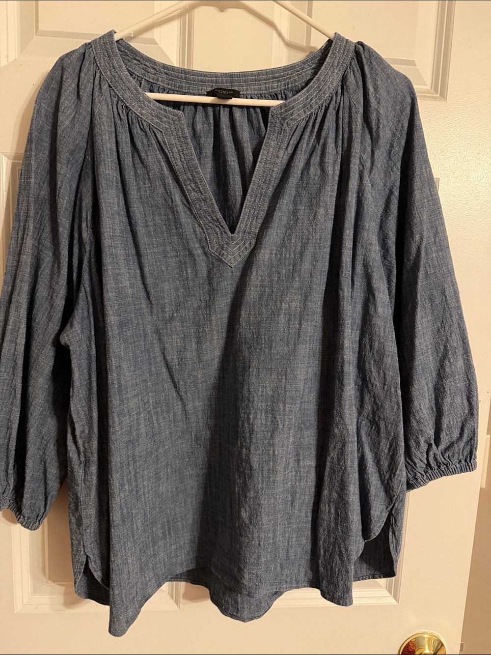 Ann Taylor Factory Chambray V-Neck Peasant Top